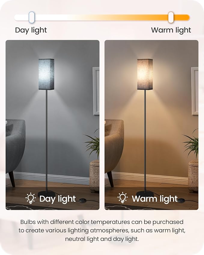 Floor Lamp, Pole Lamp with Foot Switch, Modern Standing Lamp Shade, Minimalist Freestanding Lamp (Bulb Not Included), for Living Room, Bedroom Office ETL Listed, Black B07LD05