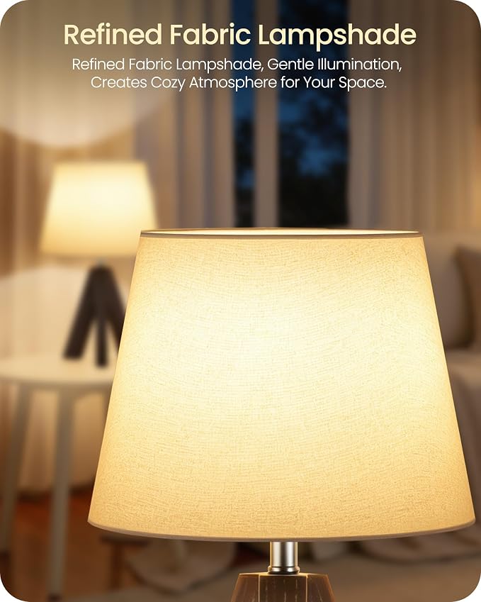 Tripod Table Lamp, 14.6" Small Bedside Table Lamp, Modern Nightstand Lamp with White Linen Shade & Dark Walnut Base, Boho Desk Lamp for Bedroom, Kids Room, Living Room, Study, VW51TL05