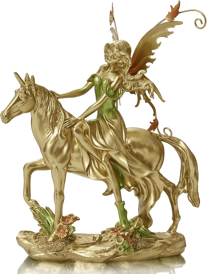 Resin Fairy Statue Elegant Fantasy Decor, Hand-Painted Angel Figurine Graceful Fairy Sculpture for Bookshelf, Mantel, Indoor Outdoor Decor, Thoughtful Gift for Women, Girls (Riding)