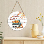 Hello Fall Wreath for Front Door Fall Truck Welcome Door Sign 12x12 Inch Autumn Maple Leaf Pumpkin Wood Door Hanger Farmhouse Thanksgiving Hanging Plaque for Home Porch Wall Indoor Outdoor Decorations