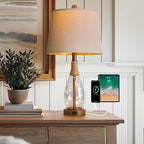 OYEARS 23" USB A+C Table Lamps for Bedroom Living Room Modern Bedside Lamps Retro Farmhouse Rattan Glass Nightstand Nightlight Lamps,Two Light Points