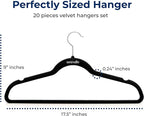 SereneLife 20 Pack Velvet Hangers – Non-Slip Clothes Hangers with Heavy Duty Design, Slim Space-Saving Coat Hangers with 360° Swivel Hook, Strong Lightweight Closet Organizer Set for Clothes (Black)
