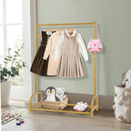 Baby Clothes Organizer, Kids Dress Up Storage Rack, Small Clothes Rack with Metal Storage Shelf, Kids Closet Organizers, Baby Closet (Gold)