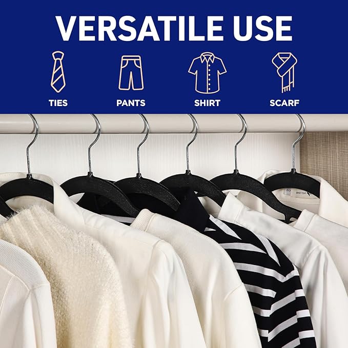 Lifemaster Versatile Clothes Hanger Set - 50 Pieces Space-Saving Dry and Wet Clothes Hanger Set with 360° Swivel Hook and Non-Slip Rubber Design - Black
