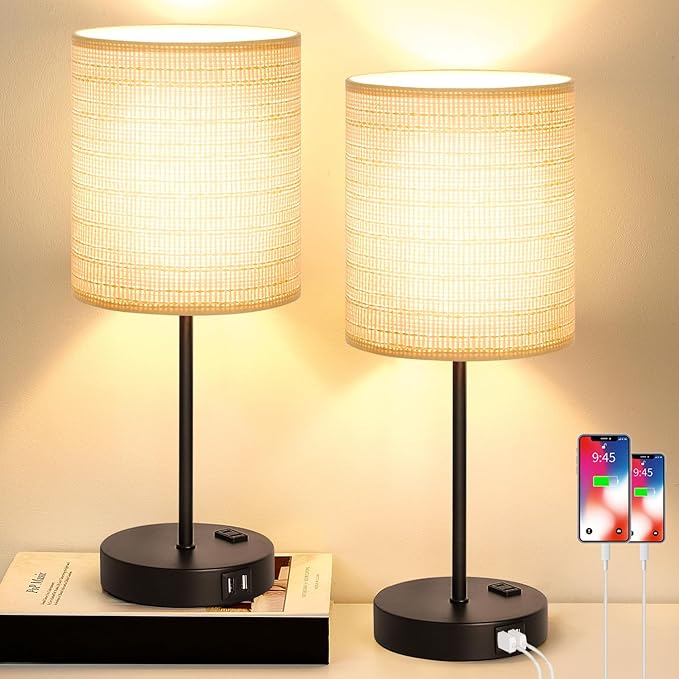 Lynnoland Set of 2 Touch Control Table Lamps, 3-Way Dimmable Bedside Nightstand Lamps for Bedroom Living Room Nursery, 800 Lumens 3000K Warmlight Bulbs Included