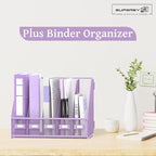SUPEASY Desk Organizers Metal Desk Magazine File Holder with 5 Vertical Compartments Rack File Organizer for Office Desktop, Classroom, Home Workspace, Purple Plus