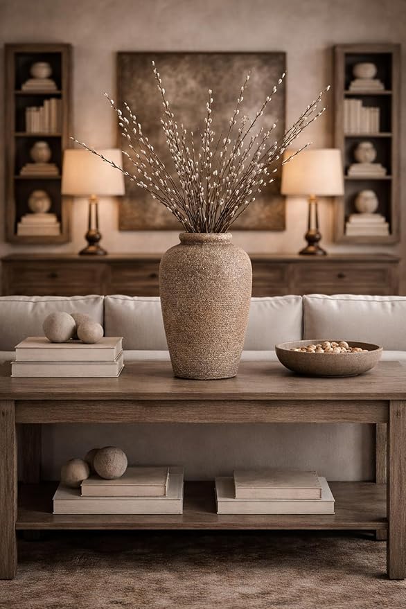Emotionally Grounded Vase, Vaseking Large Ceramic Rustic Vase, 11 inch Minimalist Decorative Farmhouse Tall Vases for Home Decor, Living Room, Enterway, Table Decoration, Brown