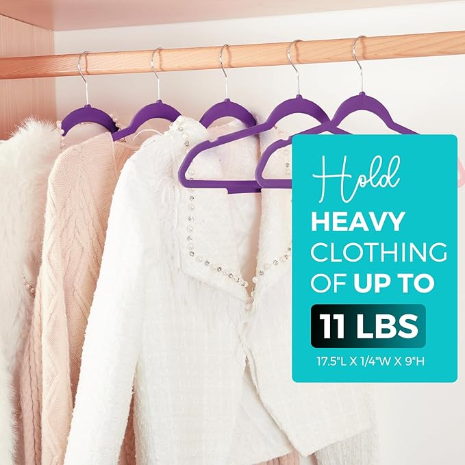 HOUSE DAY Premium Velvet Hangers 50 Pack, Non-Slip Flocked Felt Hangers, Sturdy Clothes Hanger with 360° Rotatable Hook, Heavy Duty Durable Slim Coat Hanger for Closet Space Saving (Noble-Purple)