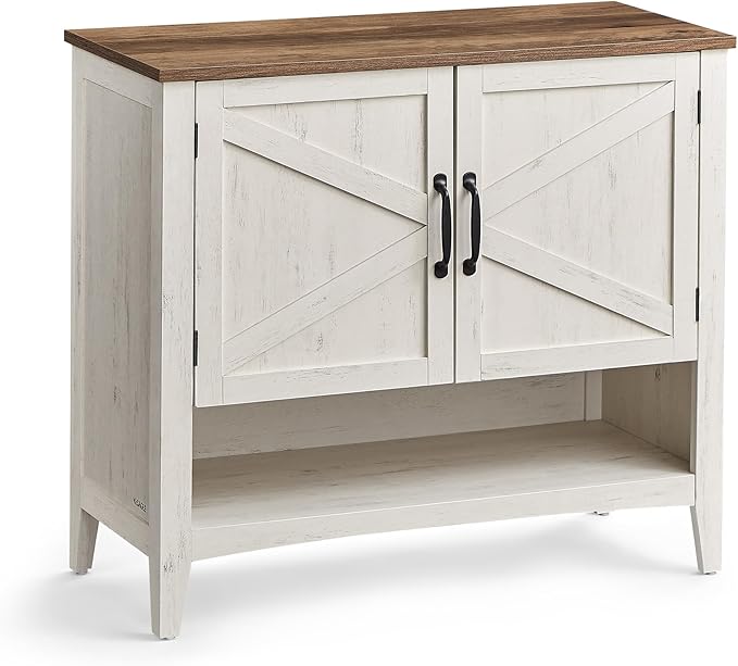 VASAGLE LIRY Collection - Shoe Cabinet, 3-Tier Storage Organizer, Shoe Shelf, Farmhouse Freestanding Cabinet, Height-Adjustable Shelf, 13.8 x 31.5 x 27.6 Inches, Rustic White ULBC038W01