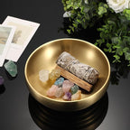 7.4" Gold Decorative Bowl - 2 Packs Key Bowls for Entryway Table Catchall Vintage Round Key Holder Bowl for Candy Fruit, Home Decor