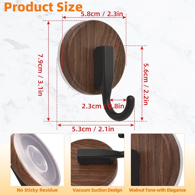 Suction Cup Wreath Hanger for Front Door, Over Door, Window Glass, Mirrors, Tiles – Decorative Hooks for Christmas/Thanksgiving/Halloween/July 4th/Easter/Valentine/Spring/Summer/Fall (2 Pack, Walnut)