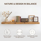 Dreamland 48" Solid Elm Wood Floating Shelves, 8" Deep Wall Shelves for Home Decor, Floating Shelf with Invisible Bracket, Heavy-Duty Display Shelf - for Living Room, Kitchen, Bathroom, Set of 1