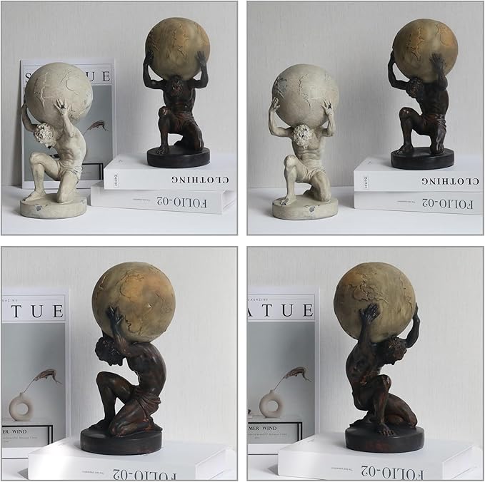 Lukitas Atlas Holding Up World Statue and Sculpture, Lifting The Earth Figurine Decor, Creative Ornament for Home Office Living Room, Brown, Resin 11.5''