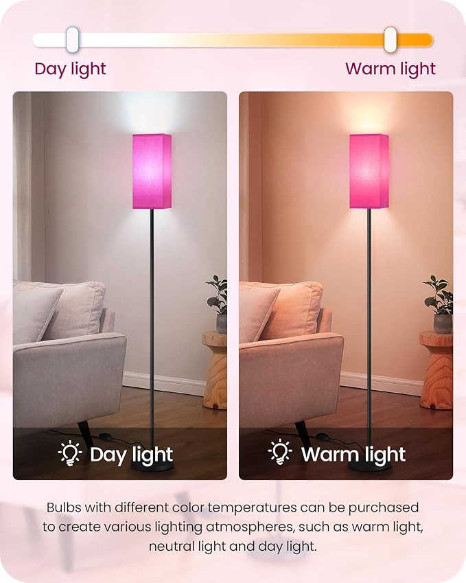 Floor Lamp, Pole Lamp with Foot Switch, Modern Standing Lampshade, Minimalist Freestanding Lamp (Bulb Not Included), for Living Room, Bedroom ETL Listed, Pink Purple and Black Z07LD05