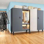 Heavy Duty Portable Closet with Cover Magnetic Doors, Metal Rolling Clothes Rack Heavy Duty 1500LBS, Foldable Clothing Rack, Garment Racks for Bedroom/LivingRoom/Rental (KT-Grey, 70.86in)