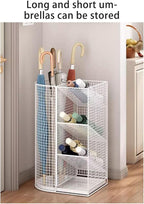 Commercial Metal Umbrella Holder Indoor Large-Capacity Umbrella Storage Shelf Umbrella Basket with Removable Drip Tray for Entryway Metal Entrance Umbrellas Organizer(White)