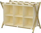 Luggage Rack for Guest Room, Folding Suitcase Stand with 6-Cube Fabric Storage Shelf, Luggage Holder, Steel Foldable Luggage Stand for Guest Room, Bedroom, Hotel, Gold