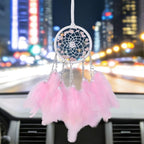 Pretty Jolly Crystal Stone Small Dream Catchers Pink Feathers Mini Dreamcatchers with Beads for Car Rear View Mirror Hanging Decoration Good Luck Travel Charm Little Bedroom Ornaments for Women Girls