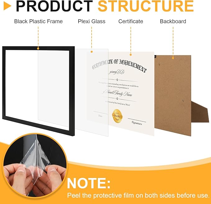 YixangDD 10 PACK Certificate Frames 8.5 x 11, Black Diploma Frame Document Frame with Clear Plexiglass, Picture Frames for Tabletop and Wall Display