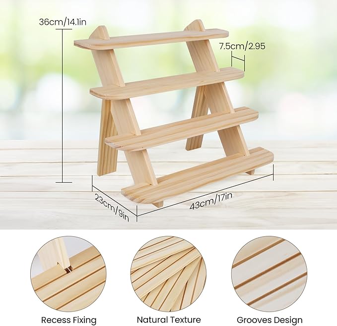 Wooden Cupcake Display Stand, Wood Rustic Risers 4 Tiers for Display Ideal Craft Funko Pop Shelves, Table Display Stand for Vendors, Earring & Ring Holder Stands, Outdoor Plant Stand Indoor-Natural