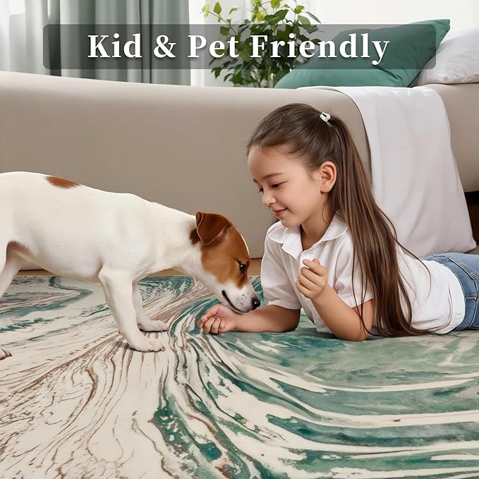 Ciicool 2x6 Washable Runner Rug, Modern Abstract Soft Hallway Rugs Runner, Non-Slip Thin Accent Rug Lightweight Green Swirls Print Distressed Carpet for Laundry Entryway Bedroom Kitchen Indoor