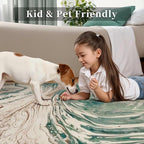 Ciicool 2x6 Washable Runner Rug, Modern Abstract Soft Hallway Rugs Runner, Non-Slip Thin Accent Rug Lightweight Green Swirls Print Distressed Carpet for Laundry Entryway Bedroom Kitchen Indoor