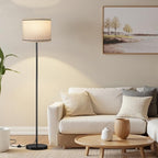 Ambimall 60'' Modern Floor Lamp with Shade, Tall Lamps for Living Room, Bedroom, Office, Dining Room, Beige Lampshade with Black Stripes(Without Bulb)