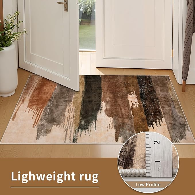 Ciicool Modern Abstract Brown Grey Rug for Living Room, 6'x9' Machine Washable Area Rug Non-Slip Rug, Low-Pile Contemporary Indoor Dining Floor Carpet for Bedroom Office Under Table Home Decor