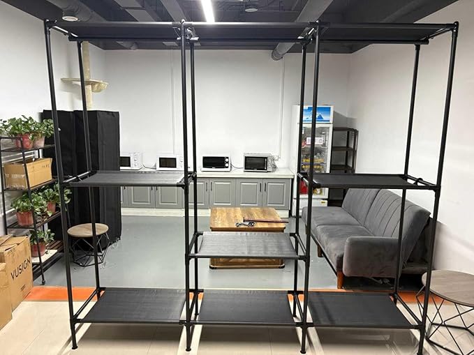 SONGMICS Clothes Rack, Portable Closet, Heavy-Duty Wardrobe Closet Organizer with Hanging Rails and Shelves, 79.9 Inches Tall, Total Load 297 lb, Easy Assembly, for Bedroom, Ink Black URDR212BZ01