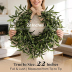 Artificial Olive Wreath for Front Door - 22 Inch Faux Greenery Wreath with Burlap Bow & Olives - Modern Farmhouse Wall Decor, Year Round Spring Summer Wreath for Indoor Outdoor Wedding Entryway