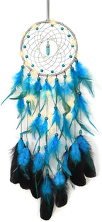 Dremisland Dream Catcher Handmade Blue Feather Dreamcatchers Wall Hanging Elegant Wall Art Room Decoration for Windows Balcony Bedroom Wedding Party Gift for Girls and Kids (Blue-with Lights)