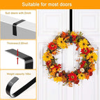 4 Pack Wreath Hangers for Front Door, Over The Door Wreath Hanger Holiday Decorations Wreath Hook for Hanging Christmas Easter Fall Decoration, Welcome Sign Holder Two Each of 12" and 15" (Black)