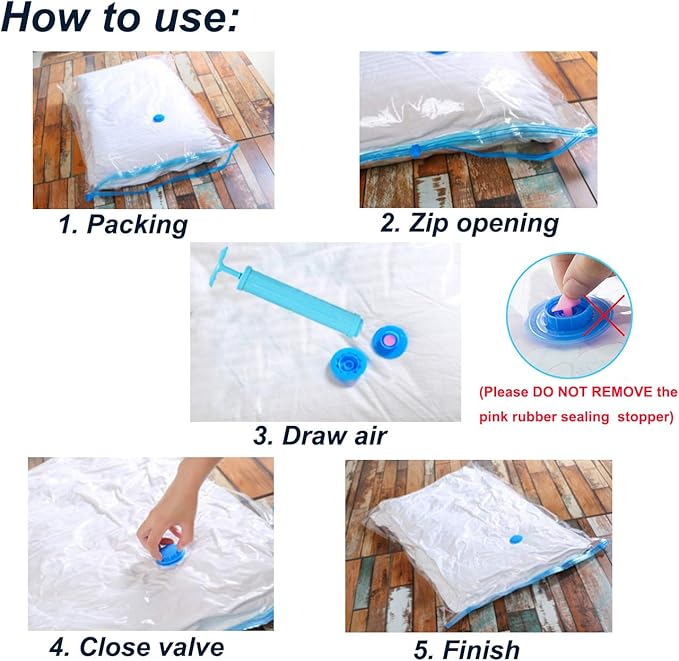 Vacuum Storage Bags Space Saving Bags for Comforters Clothes Pillow Bedding Blanket Storage, Double Zip Lock Seal & Leak Valve, Free Travel Hand Pump Included (6 Pack Large - 31 * 24 inches)