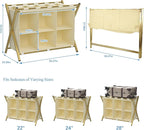Luggage Rack for Guest Room, Folding Suitcase Stand with 6-Cube Fabric Storage Shelf, Luggage Holder, Steel Foldable Luggage Stand for Guest Room, Bedroom, Hotel, Gold
