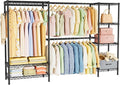 Coat Rack Clothes Wardrobe：Closet Organizer and Storage Clothing Garment Rack with Shelves Heavy Duty for Hanging Clothes Portable Adjustable Black 15.8" Dx(70-88.5)" Wx76.5 H