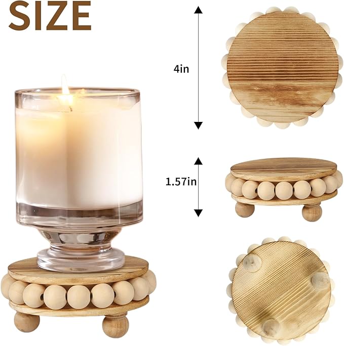 2 Pack Wood Riser, Risers for Decor，Pedestal Stand，Display Stand apply to Home Decor，Farmhouse Decor，Tiered Tray Decor(Brown, 4 Inches)…