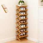 The 9-Tier No-Assembly Bamboo Rack, Folding Bamboo Shoe Rack Organizer with Collapsible Vertical Design, Space-Saving & No-Tool Assembly, for Entryways,Corners,Bedrooms,Balconies (Yellow,9)