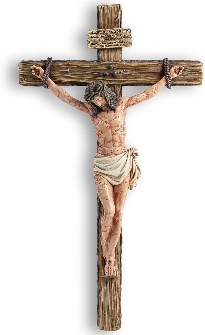 DevotedWalls Extra-Large Catholic Crucifix for Wall,20.75" H Church-Sized Cross of Jesus Christ–INRI,Bloodied Wounds & Realistic Detail for Church,Chapels and Home(Full Color)