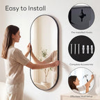 Sweetcrispy 24" x 48" Black Bathroom Mirror for Wall, Oval Walls Mirror with Metal Frame, Tempered Glass, Modern Vanity Mirrors for Over Sink, Living Room, Bedroom, Entryway, Horizontal or Vertical