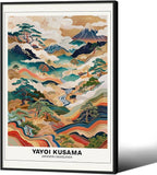 Vintage Yayoi Kusama Grasslands Posters Japanese Wall Art Yayoi Kusama Abstract Landscape Canvas Print for Stylish Room Bedroom Living Room Gallery Decor 24x36in Black Framed
