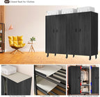 Heavy Duty Portable Closet with Cover Magnetic Doors, Metal Rolling Clothes Rack Heavy Duty 1500LBS, Foldable Clothing Rack, Garment Racks for Bedroom/ LivingRoom/ Rental (KT Woodgrain Black, 66.14in)