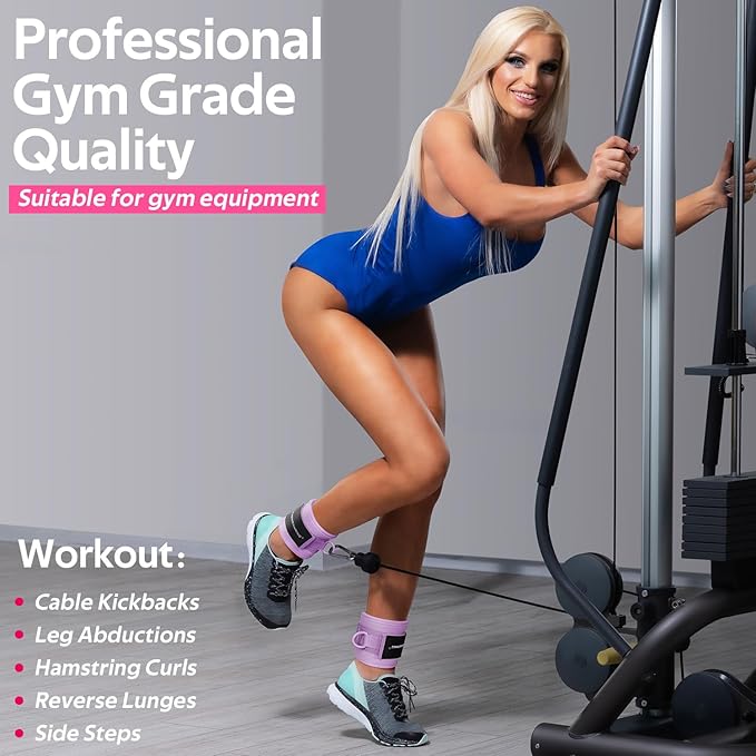 Ankle Resistance Bands with Cuffs, Ankle Bands for Working Out, Ankle Resistance Band for Legs and Glutes Workout Equipment, Butt Exercise Equipment for Women