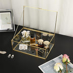 Hipiwe Vintage Glass Keepsake Box - Rectangle Jewelry Display Organizer, Vanity Lidded Home Decor Accent for Storage Trinket Rings Bracelet Rock - X-Large