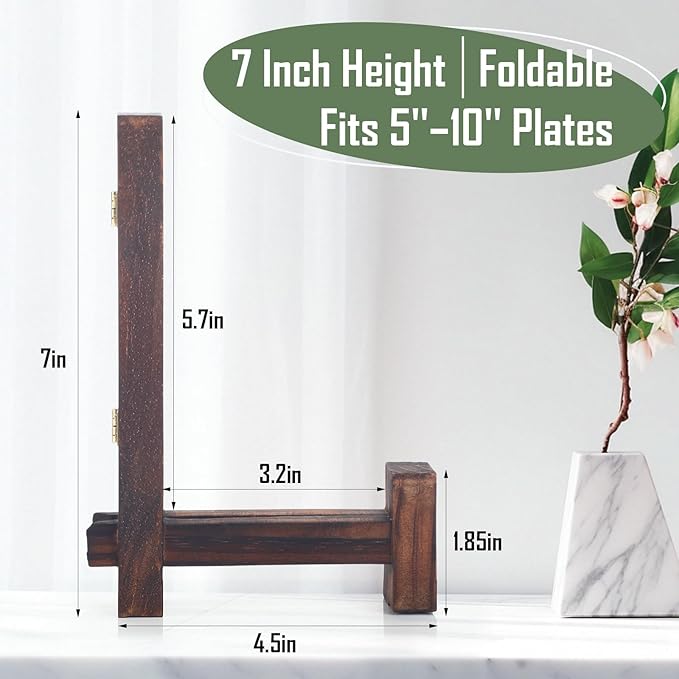 Geelin 3 Pack Plate Stands for Display 7 Inch Wooden Folding Plate Holders Rustic Solid Wood Easel Holders for Decorative Picture Frames Art Tabletop Shelf Decorations