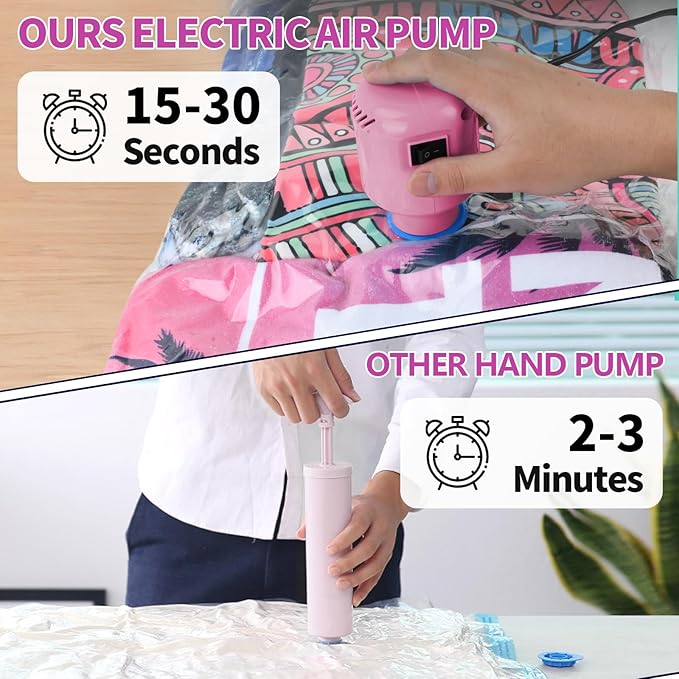 Vacuum Storage Bags with Electric Pump, 12 Pack (3 Jumbo, 3 Large, 3 Medium, 3 Small) Vacuum Seal Bags for Clothes, Bedding, Mattress, Blankets, Travel