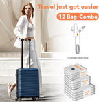 Vacuum Bags for Travel with USB and TYPE C Pump,vacuum seal travel bags,12 Pack Carry-on Size Compression Packing Bags for Luggage,Space Saver for Clothes and Clothing Travel（Grey）