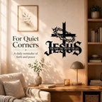 Jesus Wall Art Cross Wall Decor with Crown of Thorns - Metal Christian Wall Art "The Way The Truth The Life" Sign, Black Iron Religious Wall Art & Christian Wall Decor for Home Living Room Church(15.7"L x 15.2"W)