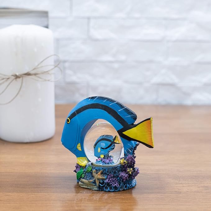 Elanze Designs Royal Blue Tang Fish Ocean Magical Whimsical Tabletop Dresser Nightstand Figurine Miniature 45MM Sturdy Polyresin Glitter Water Snow Globe Decoration