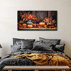 Orange Pumpkin Canvas Wall Art Kitchen Wall Decor Farmhouse Dining Room Pictures Halloween Painting Autumn Flowers Canvas Prints Rustic Fall Harvest Theme Posters Artwork Home Decorations 20x40"