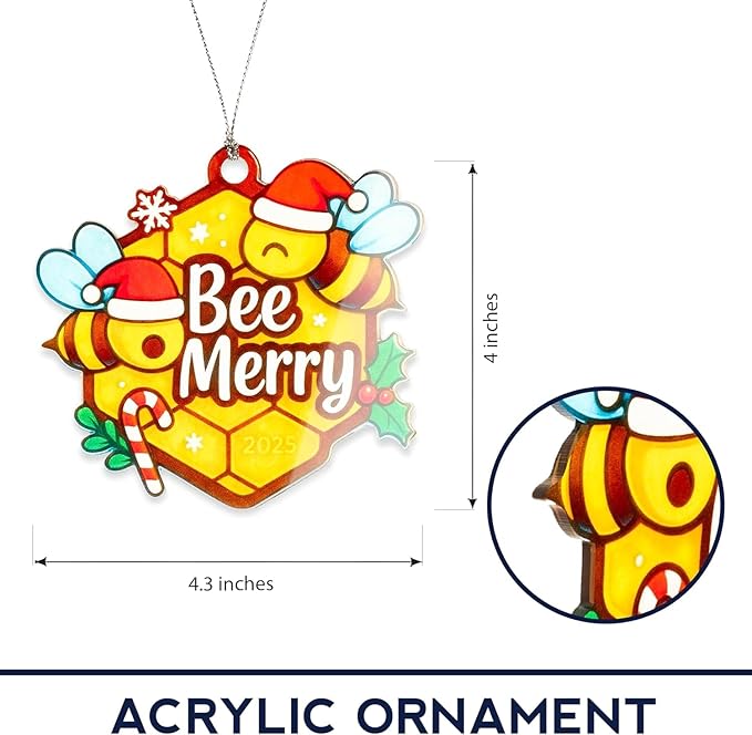 Bee Ornament, Bee Gifts, Christmas Ornaments 2026, Honeycomb Holiday Decoration, Cute Bumble Design for Tree, Unique Gift for Women, Funny Festive Ornament for Friends and Family